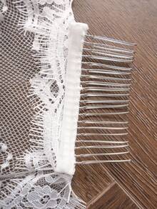 1pc Elegant French Lace Long Soft Bridal Veil With Comb, Vintage Wedding Accessory, Ivory - Ivory - View 7