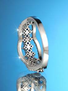 1pc Elegant Blue Cubic Zirconia Inlaid White K-Plated Symmetric Design Ring - Luxury Mother's Day Holiday Gift, Suitable For Party Wear, Daily Wear And Gift Giving, All Seasons - Blue - View 5