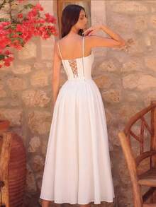 ADYCE 优雅吊带高腰露背系带连衣裙，适合派对、生日、晚宴、约会、婚礼、鸡尾酒会、家庭度假等场合。 - 白色 - 查看 2