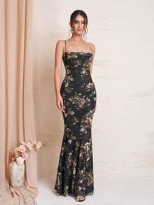 PARTHEA Đầm dạ hội đuôi cá màu đỏ thanh lịch dành cho nữ, không tay, có viền bèo nhún và khóa kéo. - Nhiều màu - Xem 4