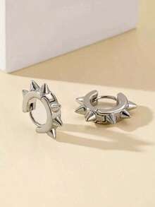 1pair Cool & Punk Style Spike Shaped Zinc Alloy Stud Earrings - A - 查看 4