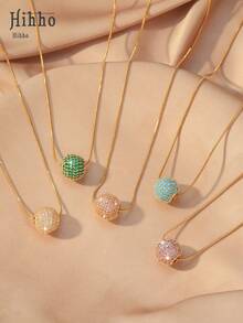 Hihho 1pc Minimalist Chic Inlaid Zirconia Spherical Pendant Necklace, Delicate Jewelry Gift For Women, Party & Holiday - 3D Sphere - View 11
