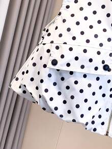 Áo khoác ngắn không tay dành cho nữ, áo không tay chấm bi cổ tròn tối giản, thiết kế vạt áo xếp ly lãng mạn, có lớp lót, kiểu dáng đa năng cho mùa xuân và mùa hè. - Đen và trắng - Xem 11