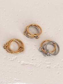 1pc 18K Gold Plated Creative Interlocking Round Rings Thick Stainless Steel Multi-Layer Ring, Perfect Jewelry Gift, Suitable For Women's Daily Wear - Ring - View 5