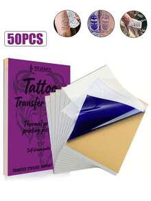 108 Piece Tattoo Set, Including 3 Markers  Red, Black, Blue, Precisely Cut For Body Art, Portable, Suitable For Tattoo Machines Hand Piercing Kits, Tattoo Supplies For Artists And Clients. High Quality Transfer Paper  Beautifully Packaged, Suitable As A Birthday Gift For A Friend. - 彩色 - 查看 3