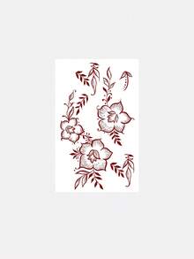 1pc Fashionable Washable Henna Floral Temporary Tattoo Sticker, Waterproof Long-Lasting Faux Vintage Vine Tattoo For People,Sketch Style - Red - View 6