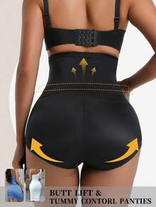 1pc High Waist Shaping Panties, Women Tummy Control Shapewear Waist Cincher Bodysuit Shorts - Black - View 7