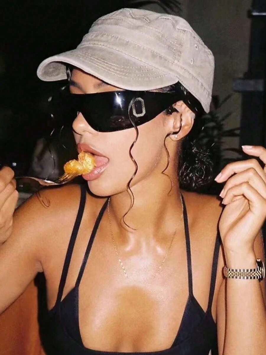 1 chiếc kính thời trang không gọng kiểu Y2K đơn giản và sành điệu - màu đen - Xem 1