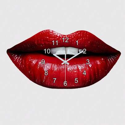 AUOKmall Reloj de pared con labios rojos encantadores y de moda - Reloj decorativo silencioso - Diseño de arte moderno adecuado para la sala de estar, el salón de belleza y la sala de maquillaje - Decoración de pared elegante para mejorar la estética del hogar