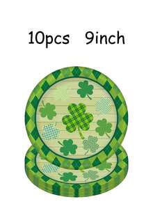 30pcs St. Patrick's Day Clover Theme Party Supplies Set - Green Clover And Plaid Pattern Disposable Paper Plates And Cups | Suitable For St. Patrick's Day Celebrations, Irish Themed Parties And Lucky Theme Parties Holiday Tableware | Various Clover Patterns And Diamond Border Decorations, Ideal For Party Favors, Home Party Decorations And Holiday Occasions - Multicolor - View 8