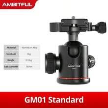 AMBITFUL GM01 GM02 铝合金球形双全景 1/4 三脚架云台，适用于相机 Vlog 三脚架支架摄影，承重 8kg - 查看 10