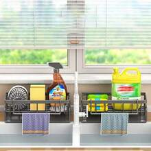 一套不锈钢厨房水槽收纳架，带毛巾杆、自动沥水盘、海绵架、厨房水槽储物架，防锈碳钢厨房水槽配件 - 彩色 - 查看 5