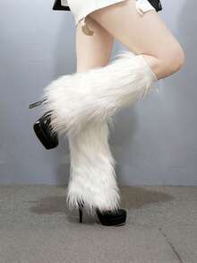 1件装 LED 优雅仿毛皮长靴腿套 - 冬季毛绒腿套，带绒球，保暖配饰，节日装扮装饰，易护理面料，季节性时尚，时尚腿部配饰，舒适材质，适合节日购物、万圣节、圣诞节、新年礼物 - 發光圍腿 - 查看 6