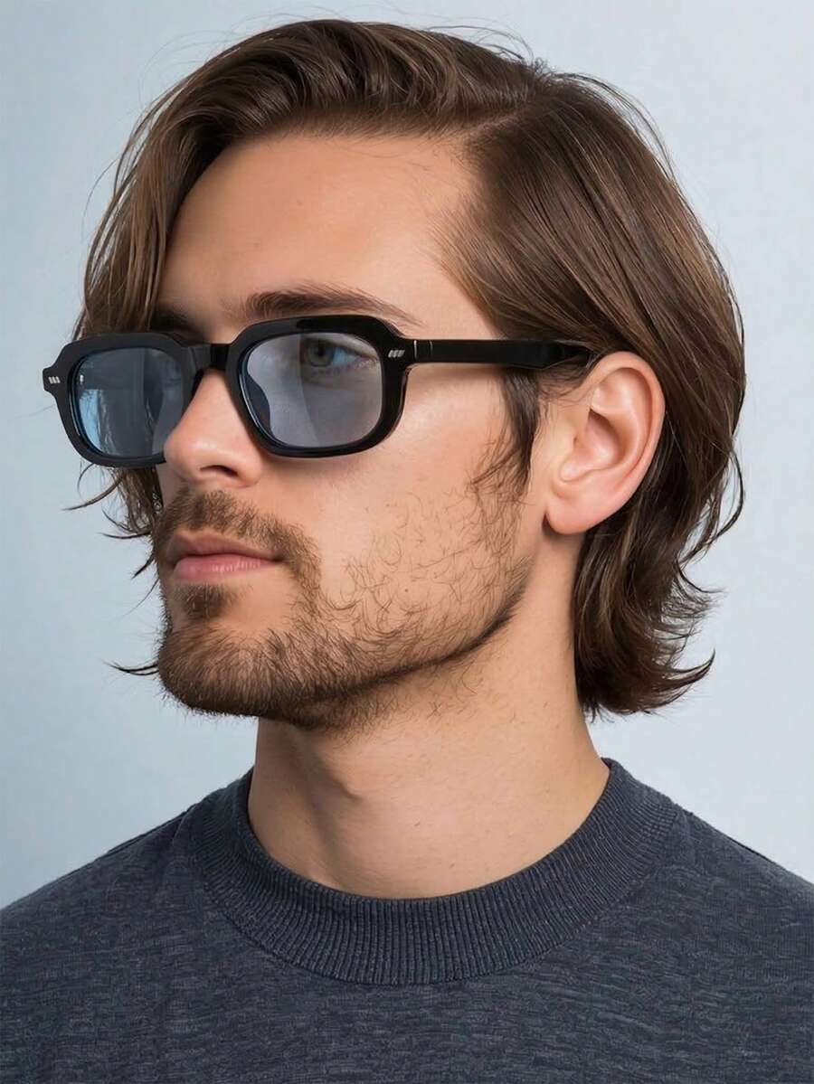 1 Pair Men's Black Square PC Frame Minimalist Solid Color Personalized Vintage Street Style Fashion Glasses - Black - View 1