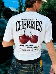 FRACTYR 男士夏季休闲街头时尚宽松樱桃印花圆领短袖T恤 - 白色 - 查看 2