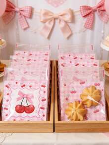100pcs Cherry Bow Gift Bags, Self-Seal Bags, Girls Birthday Party Favor Bags, Baby Shower Candy Bags, Gender Reveal Party Cookies Bags, Wedding Candy Bags, Bridal Shower Favors, Pink Party Gift Packaging Bags, Baking Packaging Bags, Party Table Decor, Pink Bow Decor, Cherry Decor, Birthday Gifts, Party Favors - Cherry Bow - View 3