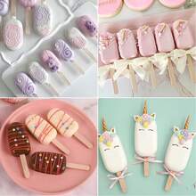8个连体椭圆形冰棒模具，DIY模具，巧克力和冰淇淋模具，经典迷你冰棒硅胶模具。椭圆形冰棒模具，适用于自制冰淇淋、蛋糕棒棒糖等（白色）。不含冰棒棍。送给妈妈的礼物。 - 彩色 - 查看 8