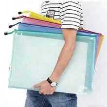 5-Piece Mesh Zipper Bag Set, Available In 5 Colors, Suitable For A3, A4, A5 And Letter Size Documents, Ideal For Organizing School Supplies, Puzzles And Travel Storage. Zipper Document Folders - Art, Data And Drawing Storage Bags With Mesh Design (Random Color) - Sets - View 2