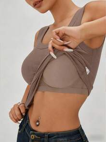 1PCS,EssElegance, Sports Bra Tank Top With Removable Padded - Seamless Wire-Free Design For All Seasons, Yoga, Running, And Fitness​ Fall Clothes For Women - 棕色 - 查看 1