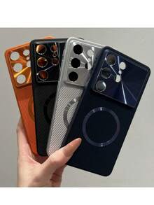 Funda de teléfono de fibra de carbono con lente Aurora magnética de lujo, compatible con Samsung S26 Ultra, S25, S24 Ultra, S23 Ultra, protección de cámara a prueba de golpes - Negro - Ver 5