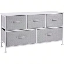 White Wardrobe Storage Unit With 5 Wide Fabric Drawers - Black - View 6