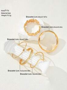 5pcs/Set European And American Exaggerated Leaf Smooth Bracelet, Asymmetrical Stripe Open Cuff Jewelry Set - A - View 4