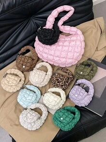 1 件装多色纯色/豹纹迷你包 + 带衬垫荷叶边装饰，尼龙/涤纶柔软衬垫材质，手提可拆卸，按扣闭合，甜美时尚个性迷你腋下包 - 彩色 - 查看 3