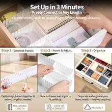 4pcs/8pcs/12pcs Drawer Dividers, Freely Combinable Plastic Underwear & Socks Organizer Partition Boards, Partition Size: 40cm Length X 7cm Width - White - View 6