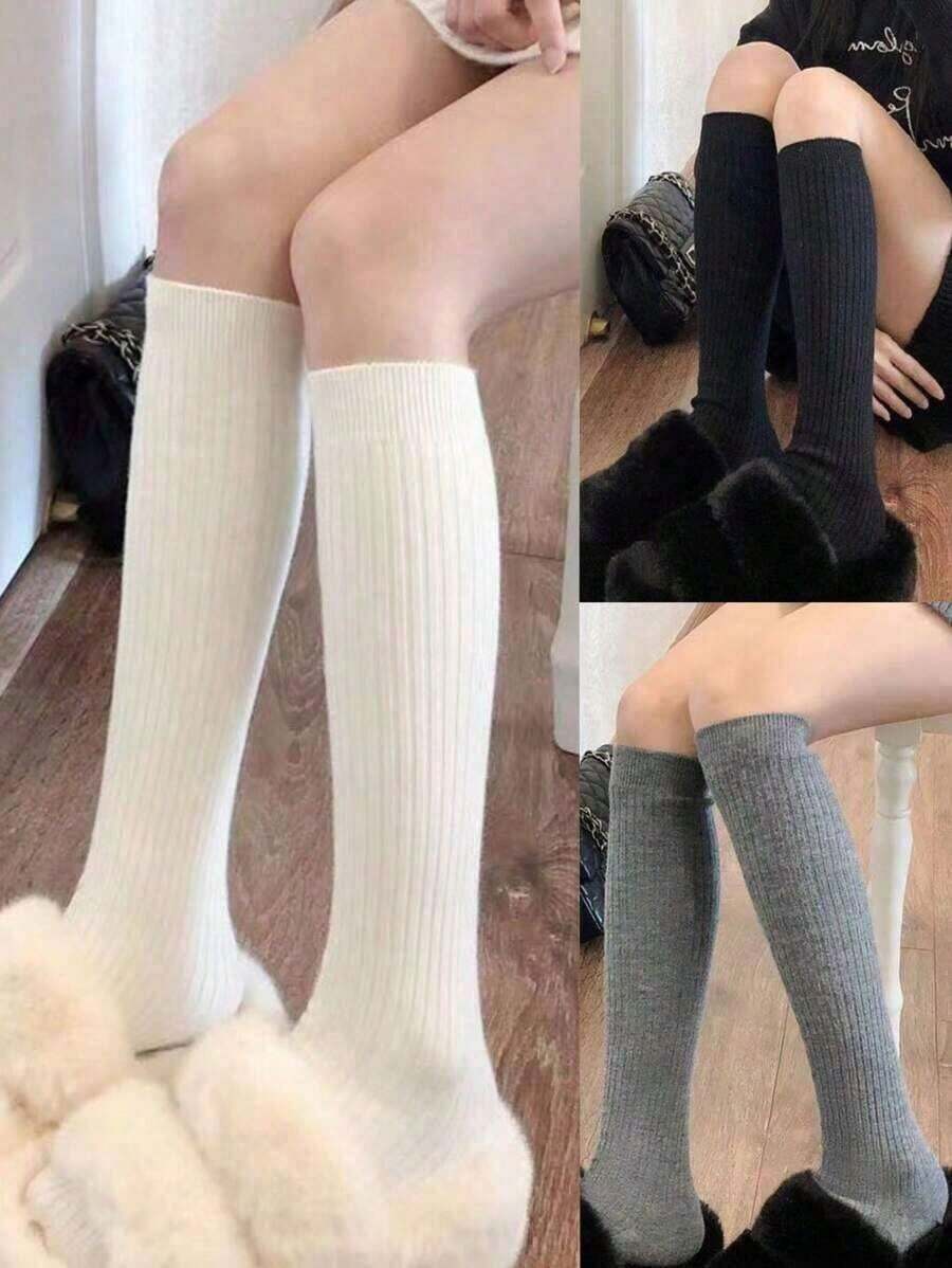 1Pairs Women Calf Socks, Sexy Knee High Socks, Solid Color Long Boot Socks For Spring, Summer, Autumn, Warm Calf Socks, Fall - White 36-39 - View 1