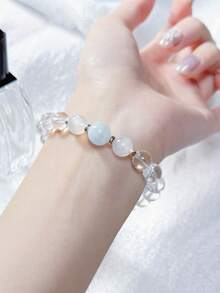 Fashionable Elegant Inner Peace Bracelet, White Clear Quartz Clearing, Courage, Stress, Abundance, Emotional Balance, Energy Healing Yoga Meditation Jewelry For Women Men For Vacation - White - View 3
