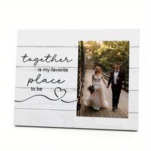 1pc Rustic Wooden Wedding Photo Frame - Horizontal Oval Frame With Heart Pattern, Engraved "Together Is My Favorite Place" - Suitable For Couples, Engagement, Home Decor - No Electricity Required - 1 - View 8
