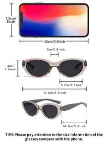 1 par de gafas de mujer con montura de PC transparente gris con diseño de ojo de gato, contraste de color minimalista, personalizado, de moda y con estilo callejero - Gris - Ver 4