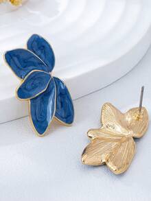 1 Pasang Anting Tusuk Bunga Minyak Tetes Paduan Logam Sederhana Bergaya - Navy Blue - View 3
