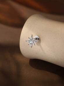 EleRunis 1PC 0.1ct Moissanite Diamond 925 Sterling Silver Eight Pointed Star 18K Gold Plated Flat Back Cartilage Helix Threaded Piercing Fine Jewelry For Daily Wear Wedding Party Engagement Anniversary Valentine's Day - Silver - View 6