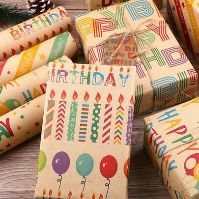 4/6 piezas Hojas de papel kraft para envolver regalos, con múltiples patrones disponibles, adecuado para empaquetar regalos, regalos navideños, regalos de cumpleaños