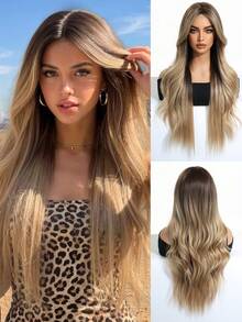 Elegant Curly Wave Wig For Women, Tang Long Fiber, 150% Density, Rose Net Cap, Gradient Color, Middle Part, Long Curly Hairpiece, Suitable For All - Ombre Grey - Ombre - View 2