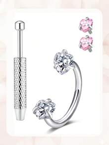 马蹄形鼻环（含可替换锆石）、内螺纹心形星形鼻环、不锈钢唇环、眉环、耳廓环、耳钉等穿刺饰品 - 彩色 - 查看 17