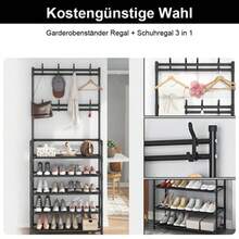 4/5-stöckiges Eisen Kleidung & Schuh Regal mit 8 Haken,Schuhablage, Kleiderständer ,einfache Montage, Schwarz - Übersicht 8