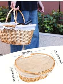 1pc Oval Woven Picnic Basket, Removable Lining, Suitable For Weddings And Gatherings, Sturdy And Lightweight, Applicable For Easter, Picnics, Gifts, Home Decor And Storage - Picnic Basket - View 11