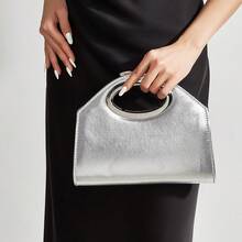 AIBBYDAR Bolsa de noite feminina, cor sólida prateada, com textura granulada, alça de metal, carteira de mão para vestido de noite, bolsa pequena quadrada, carteira, nécessaire, brilhante, lustrosa, luxuosa, charmosa, elegante, refinada, alça de ombro removível, adequada para baile, festa, casamento, confraternização de fim de ano e banquete. - Prata - Ver 10