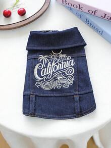 PETCIRCLE 1pc Pet Clothes, Dog Jacket, Breathable Summer New Arrival, Cool Puppy Outfit - Golden California Jacket - Blue - View 5