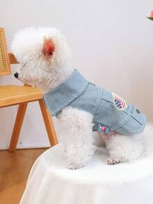PETCIRCLE 1pc Pet Clothes Dog Jacket Spring/Summer New Breathable Non-Stuffy Small Dog Coat, Embroidered Star Pattern Dog Jacket - Blue - View 3