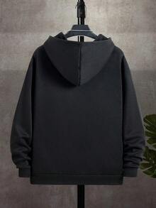 Men's Solid Color Zipper Up Casual Pocket Drawstring Hoodie For Autumn & Winter, Long Sleeve Top - 淺灰色 2 - 查看 9