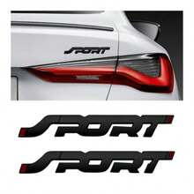 2 PCS Metal Car Sport Sticker 3D Raised Fender Badge Front Rear Tailgate Emblem With Sport Logo Strong Adhesive Black Decals For Hood Grill Trunk - 黑色 - 查看 1