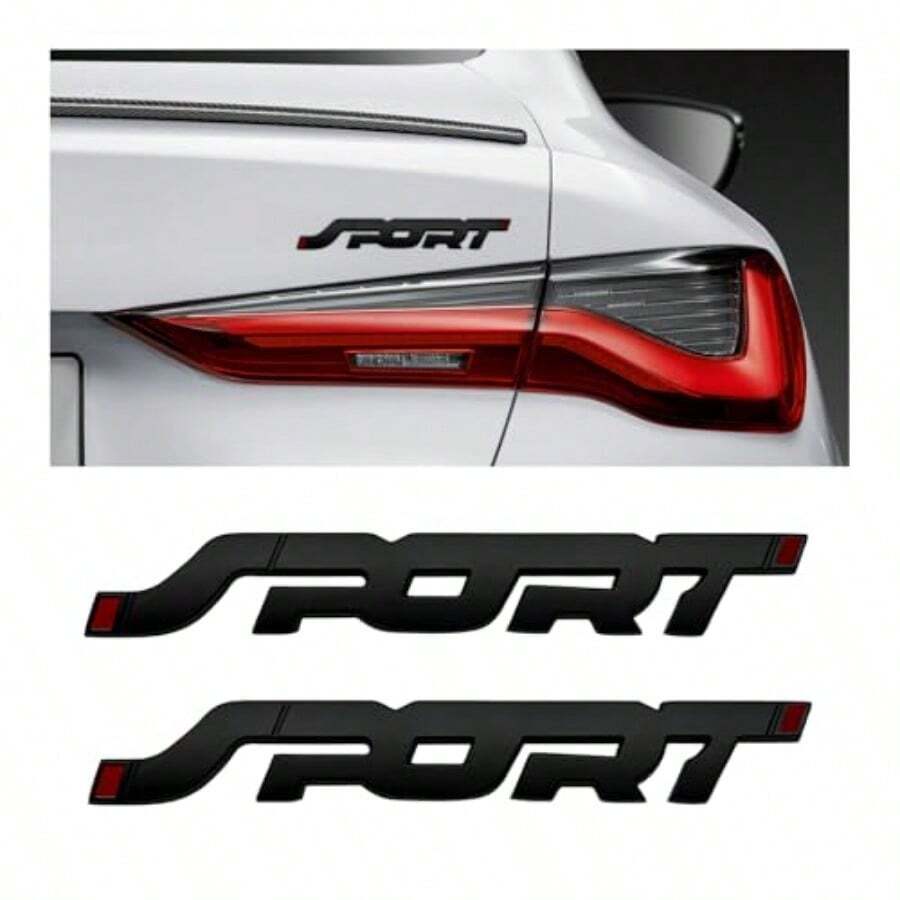 2 PCS Metal Car Sport Sticker 3D Raised Fender Badge Front Rear Tailgate Emblem With Sport Logo Strong Adhesive Black Decals For Hood Grill Trunk - 黑色 - 查看 1