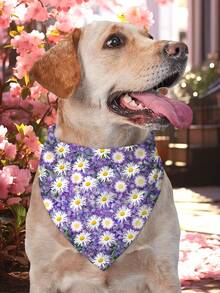 2 piezas Pañuelos triangulares ajustables con estampado de plantas y frutas para perros y gatos pequeños a grandes, con diseños de árbol de coco, girasol, para primavera y verano - Multicolor - Ver 6