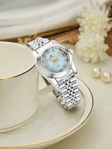 RICECGO Rhinestone Decor Quartz Watch With Calendar, Elegant And Exquisite, Suitable For Daily Wear And Light Business Occasions For Women - Silver - View 4