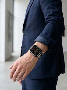 2件套奢华不锈钢表带和TPU表壳，适用于 38mm 40mm 41mm 42mm 44mm 45mm 46mm，时尚智能手表表带+表壳保护套，兼容 Series 11 10 SE3 9 8 7 6 5 4 3 2 1，奢华表带配件，兼容表带 - 黑色 - 查看 6