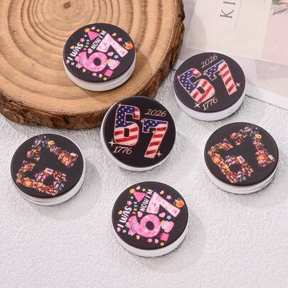 5pcs 67 Print Silicone Beads, 28mm Colorful Flag & Floral Print/Birthday Hat Pattern. Suitable For Festival Celebrations, Birthdays And Other Events Decoration Beads, DIY Jewelry Making, Party Decor Or Personalized Wear