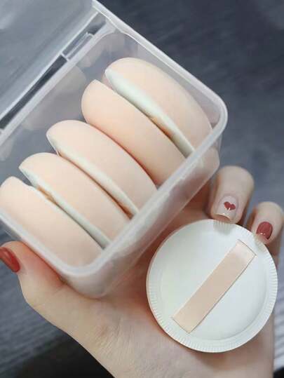 5个圆形便携式粉底海绵，水滴形化妆海绵带收纳盒，三角形化妆海绵带收纳盒，气垫化妆海绵带收纳盒，女士旅行化妆必备